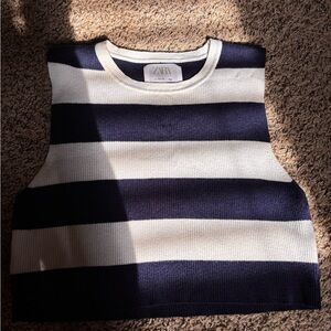 Zara Navy and White Striped Crop Top